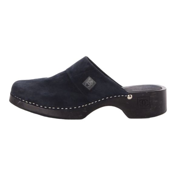 Chanel Logo Suede Slip On Clogs - Picture 2 of 11